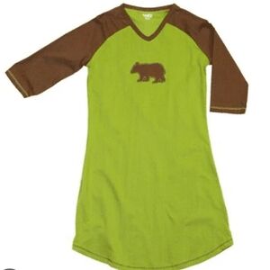 Lazy One Green and Brown Bear Nightgown V-Neck Nightshirt Unisex